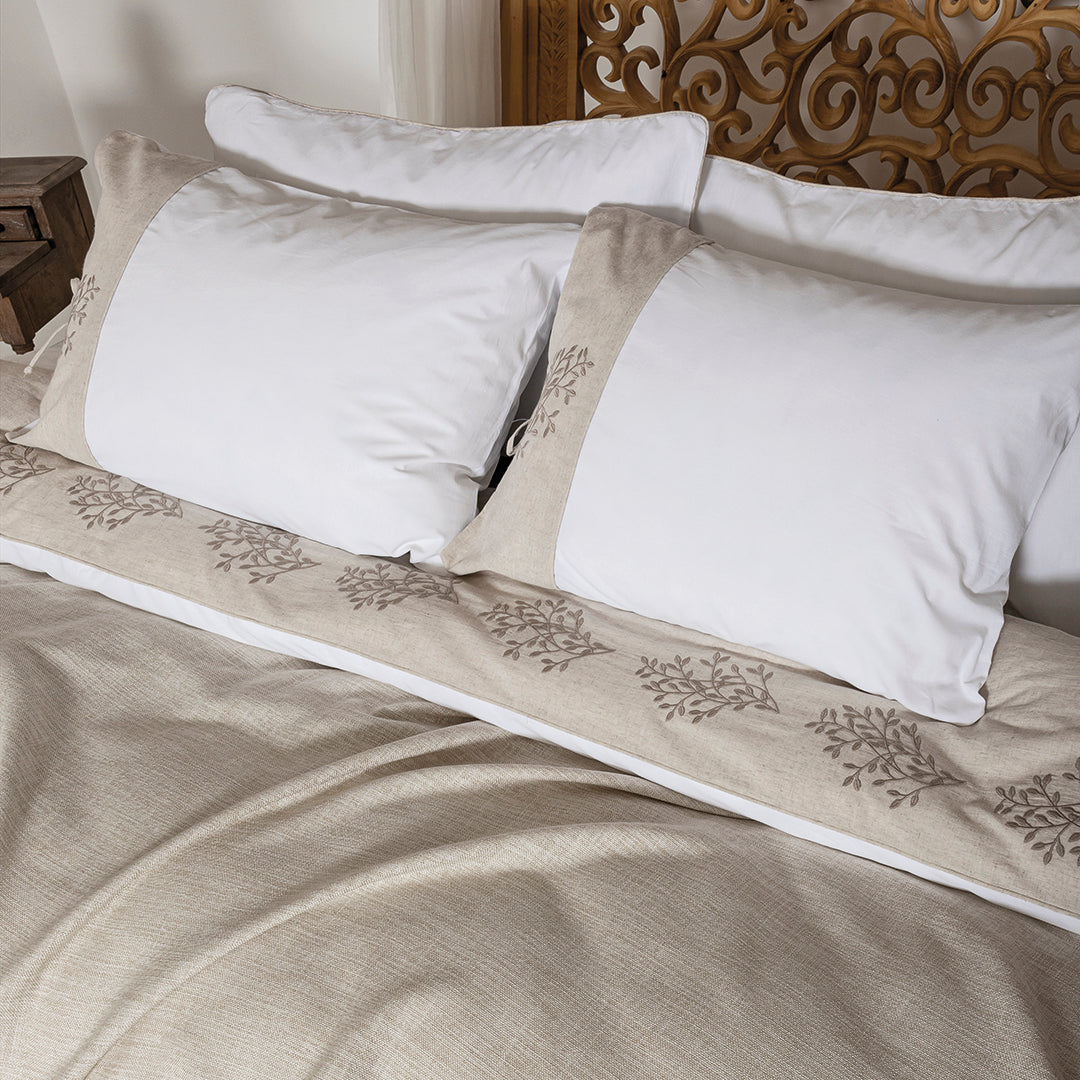 Astra Çift Kişilik Keten&Percale Nevresim Seti Beyaz/Natürel (7 Parça)