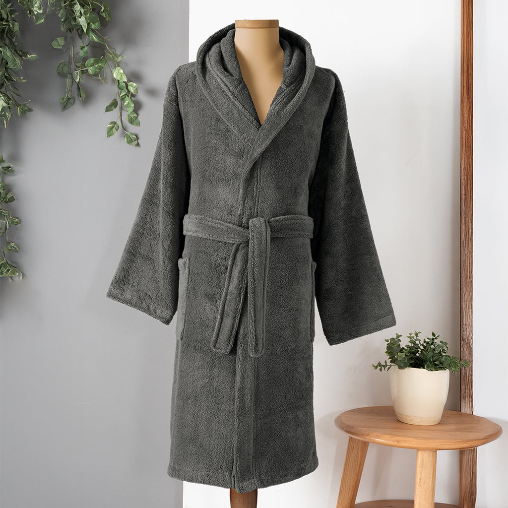 Dolce Microcotton Kapşonlu Unisex Bornoz Antrasit M/L