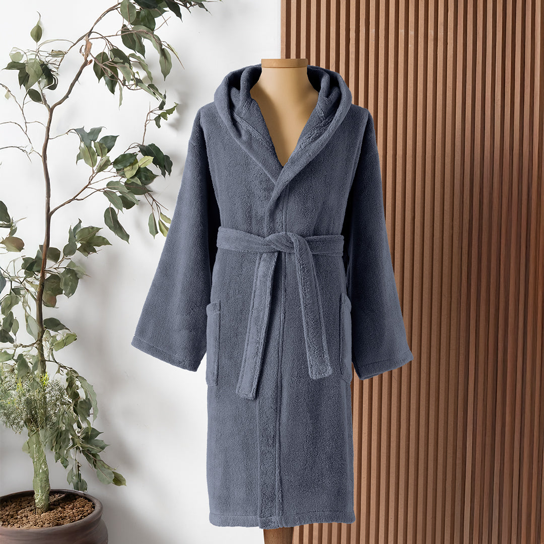 Dolce Microcotton Kapşonlu Unisex Bornoz İndigo M/L
