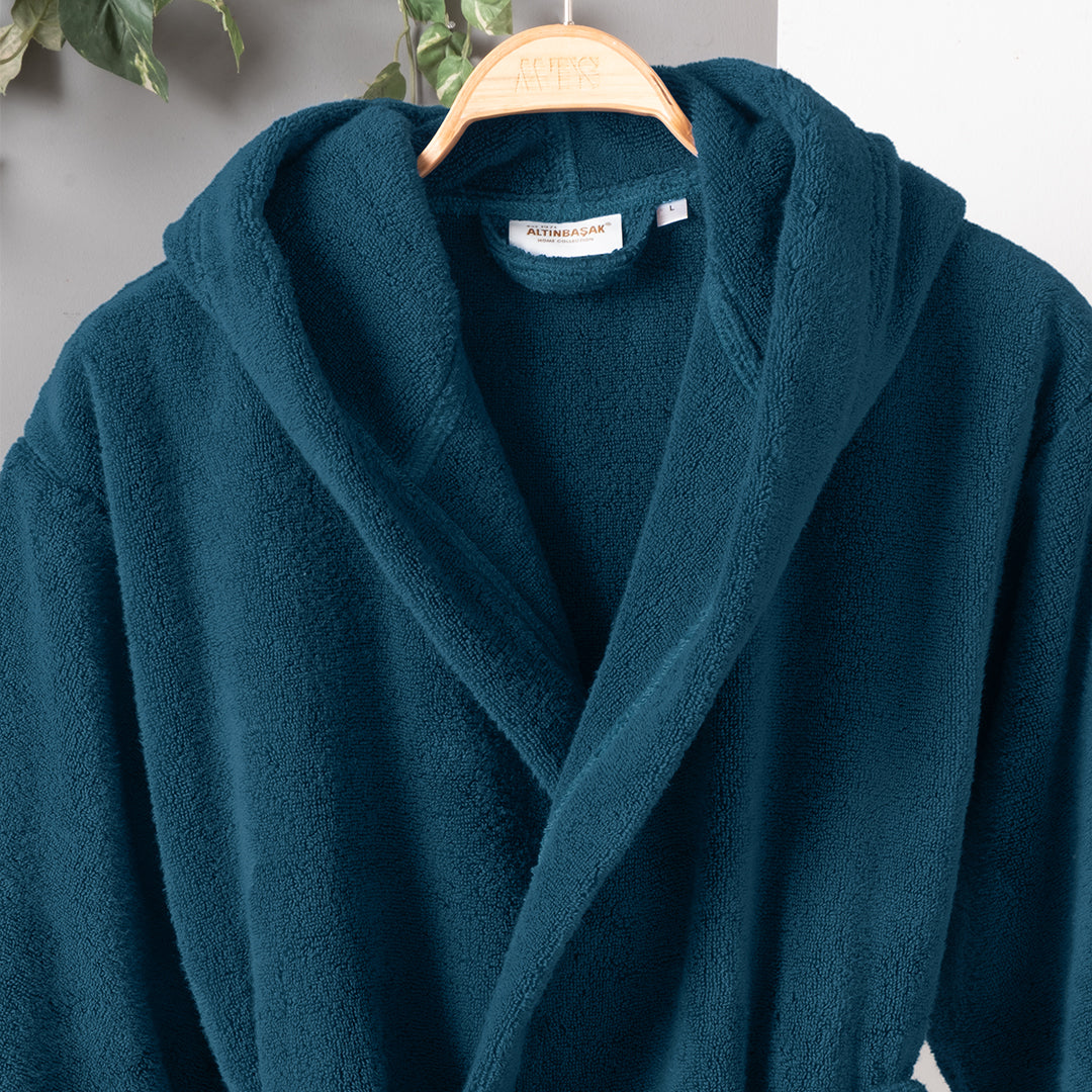 Dolce Microcotton Kapşonlu Unisex Bornoz Petrol XL/2XL