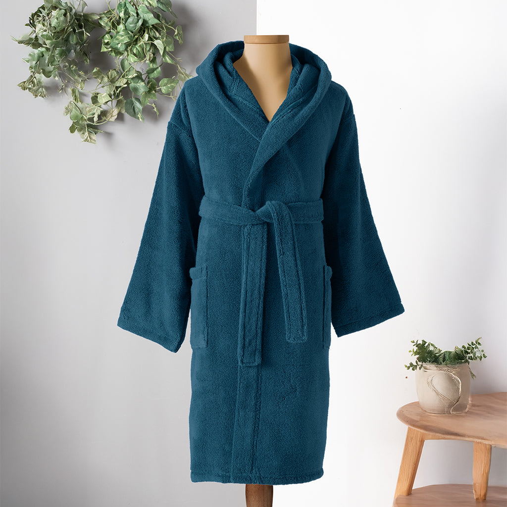 Dolce Microcotton Kapşonlu Unisex Bornoz Petrol M/L