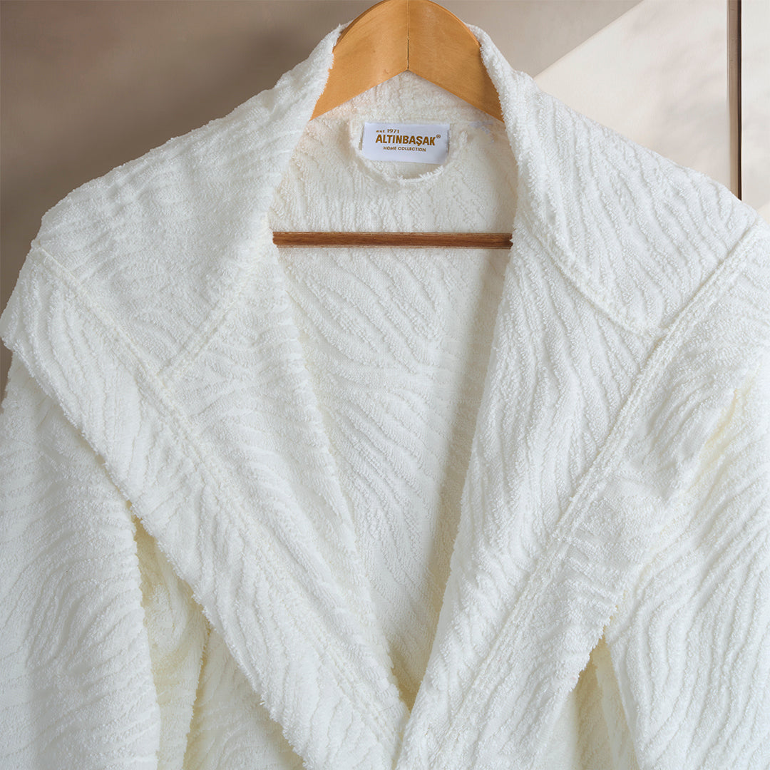 Elora %100 Pamuk Kapşonlu Unisex Bornoz Ekru XL/2XL