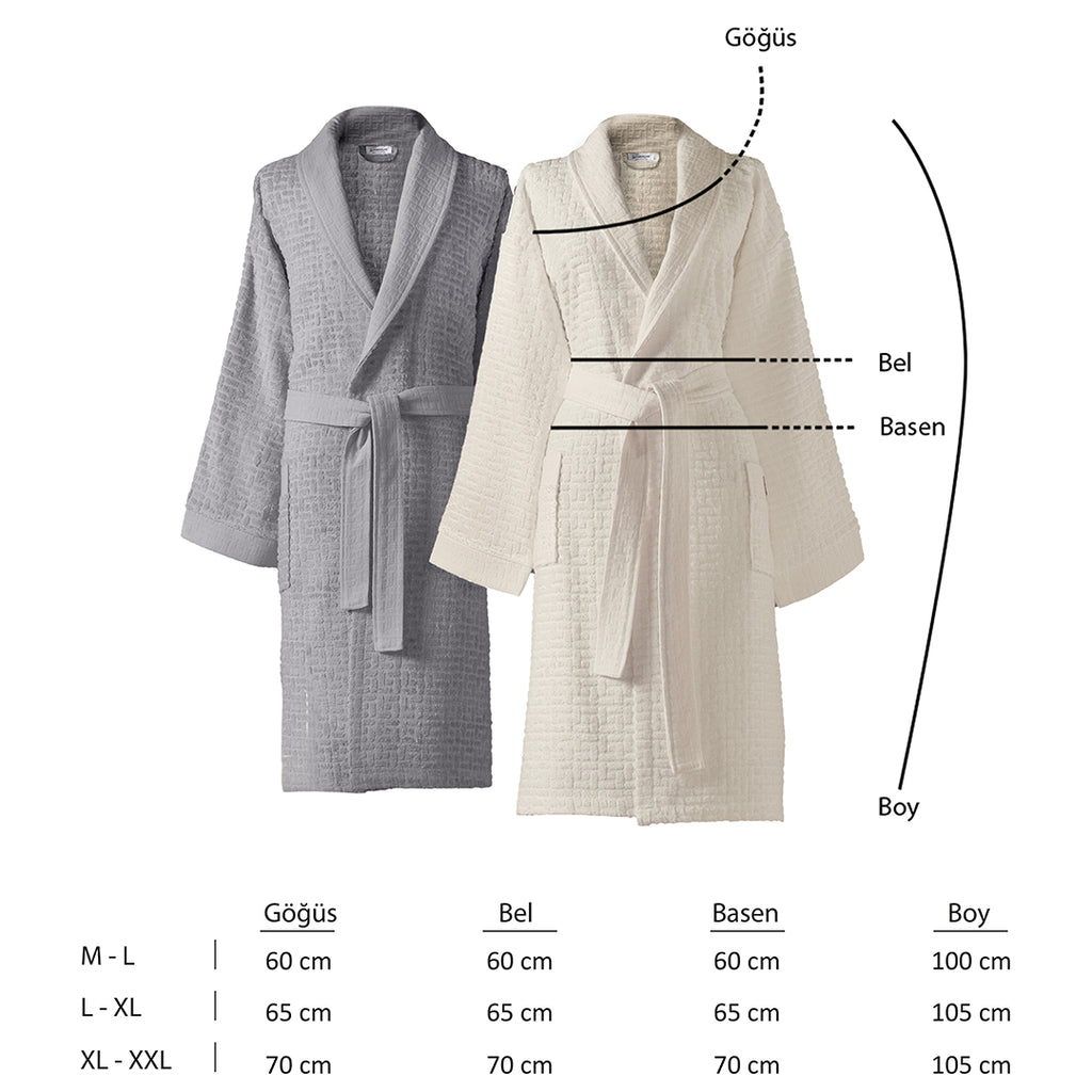 Lisse Bambu Aile Bornoz Seti Ekru/gri 6 Parça M-L/L-XL