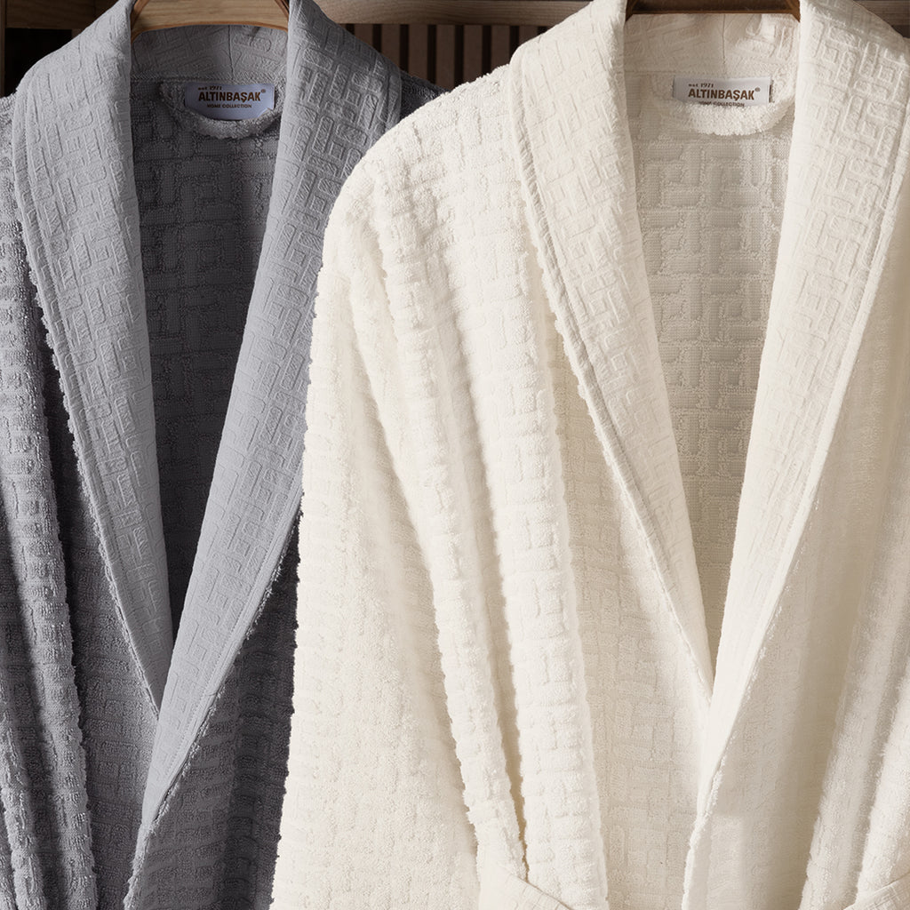 Lisse Bambu Aile Bornoz Seti Ekru/gri 6 Parça M-L/L-XL