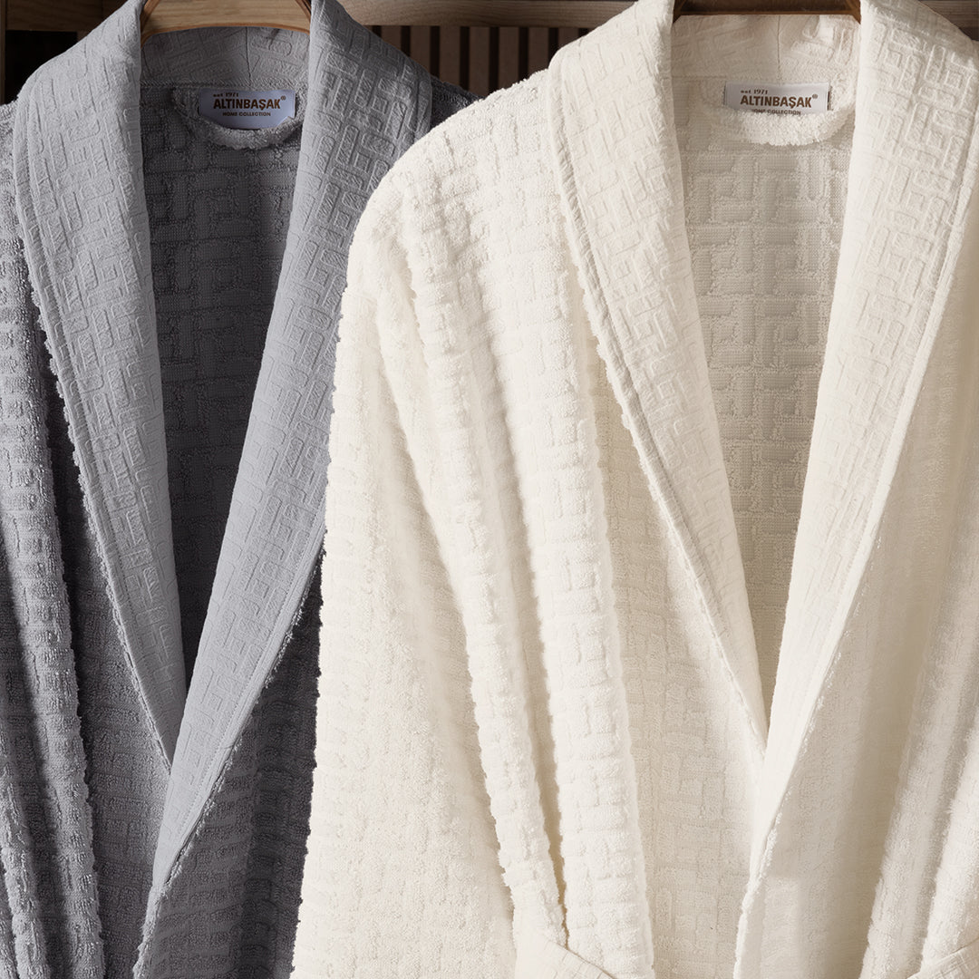 Lisse Bambu Aile Bornoz Seti Ekru/gri 6 Parça M-L/L-XL