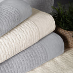 Lisse Bambu Aile Bornoz Seti Ekru/gri 6 Parça M-L/L-XL