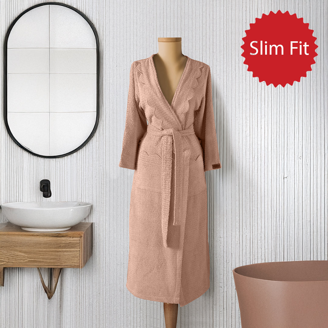 Valora %100 Pamuk Kadın Slim Fit Bornoz Pudra (S)